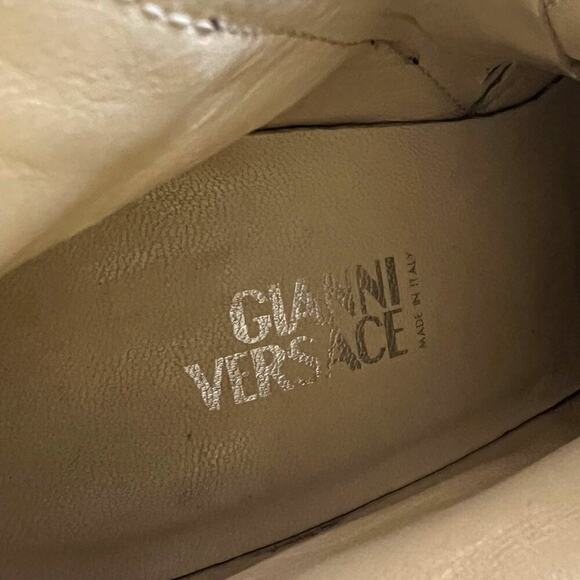 Versace Black Leather Knee High Boots 39.5 Square Toe Block Heel Italy - Picture 6 of 10